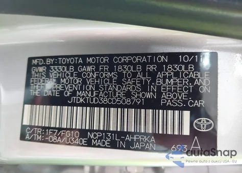 2012 Toyota Yaris Le z USA, uszkodzony, nr VIN JTDKTUD38CD508791